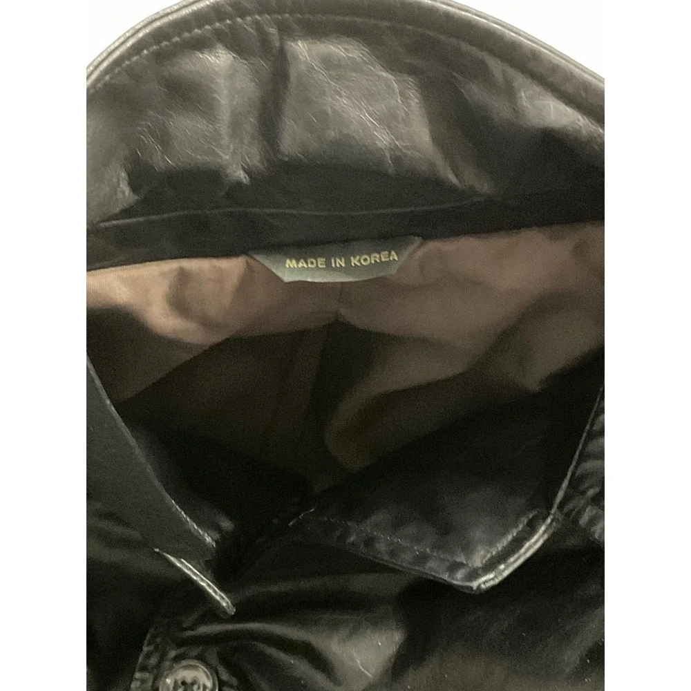 vintage Banana‎ republic men's leather jacket trench coat black Korea retro Y2K